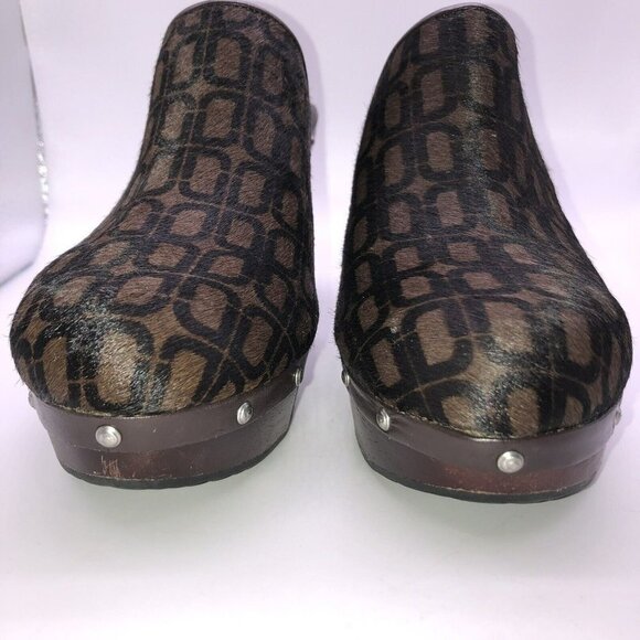 ROCKPORT adiPRENE By Adidas Black Leather Wood Heel Mule Shoes Calf Hair Sz 9.5 - Picture 5 of 10